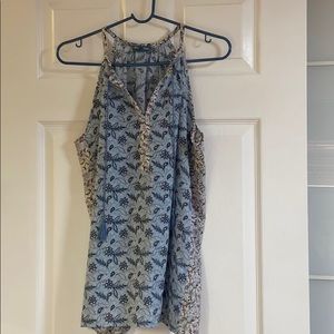 Strappy tank, floral on blue, size L